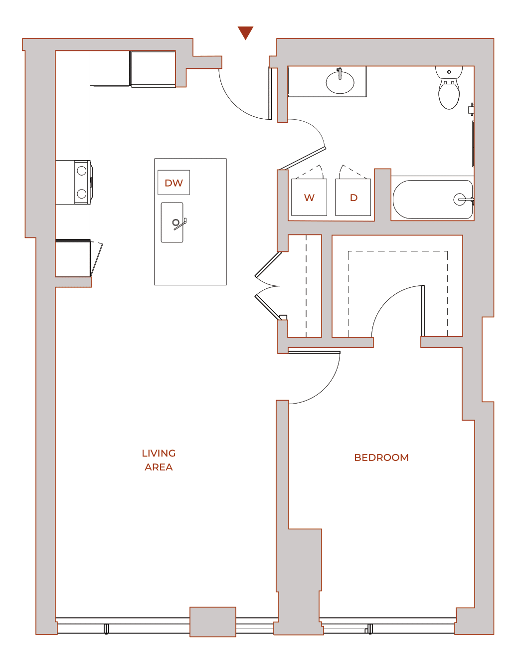 Floor plan for 1 BR - 5